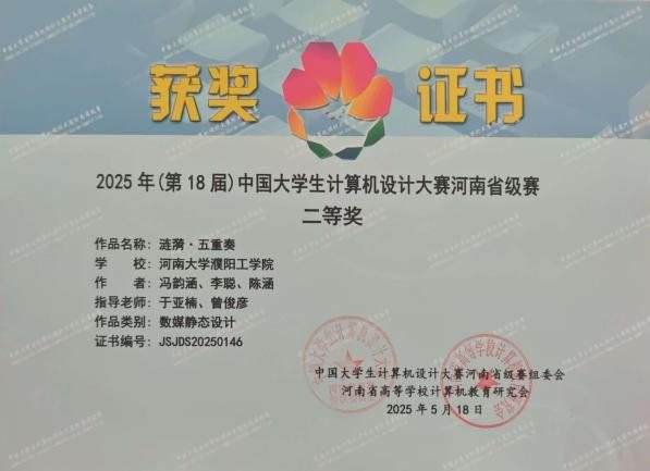 第18届中国大学生计算机设计大赛省赛二等奖