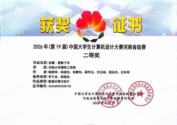 第19届中国大学生计算机设计大赛省赛二等奖